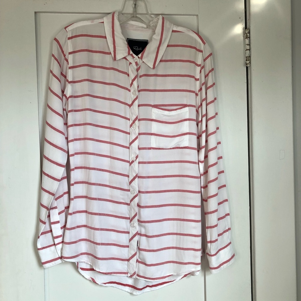 Rails White And Red Striped Button Down Top - image 1